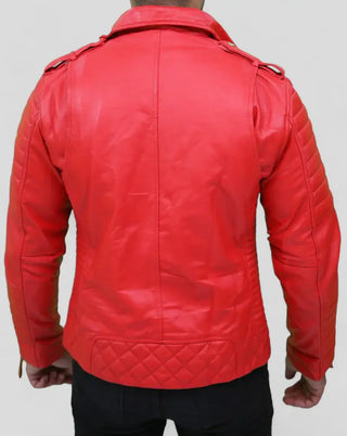 Red leather biker jacket for mens