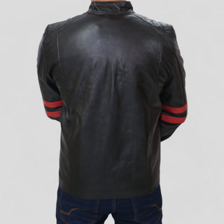 men's black and red leather jacket