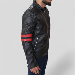 Mens black and red leather jacket