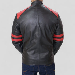 black jacket with red stripes
