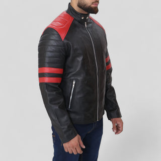 red and black leather jacket