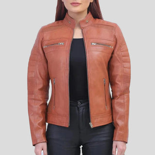 brown leather jacket womens clothing
